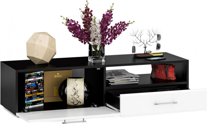 Тумба под ТВ Ларго 1,4, цвет корпус венге/фасады МДФ белый глянец, ШхГхВ 140х46х35 см., НЕ универсальная сборка