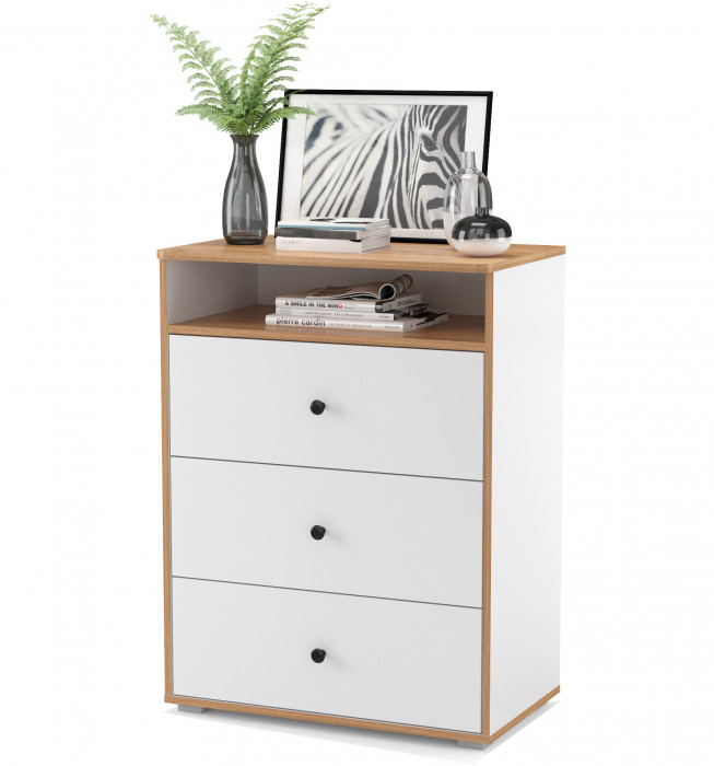 Вуди 13.293 Комод, цвет белый премиум/дуб крафт золотой, ШхГхВ 70х43,1х93,2 см.