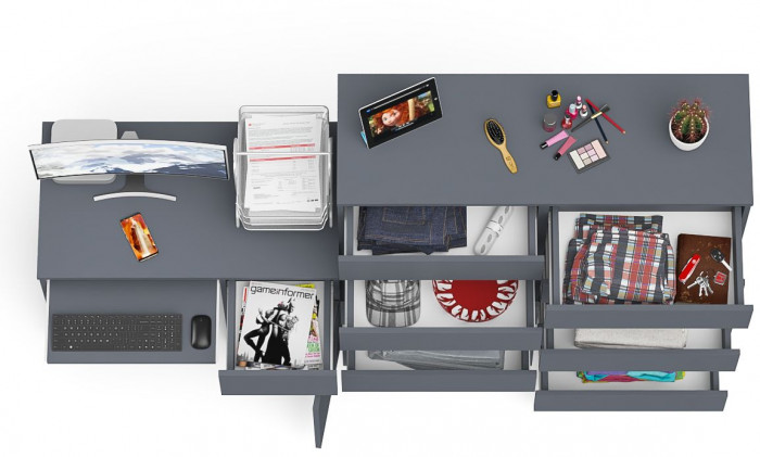 Мори Стол компьютерный МС-1 правый + Комод МК1200.10, цвет графит, ШхГхВ 210,4х50х115 см., выдвижной ящик справа, НЕ универсальная сборка