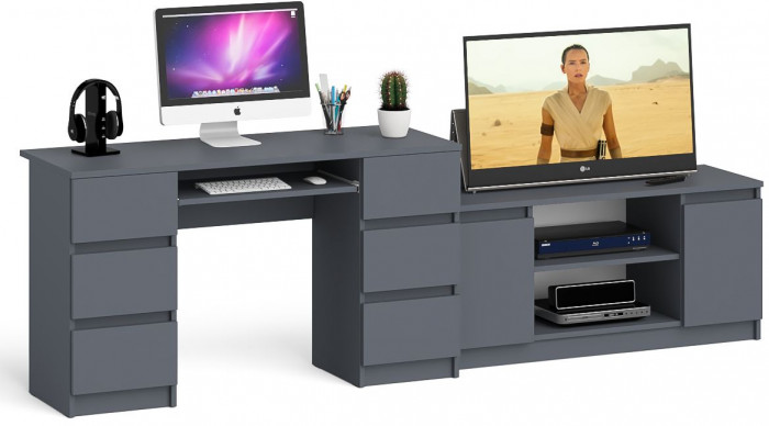 Мори Стол компьютерный МС-2 + Тумба МТВ1200.1, цвет графит, ШхГхВ 255,8х50х76,6 см., универсальная сборка