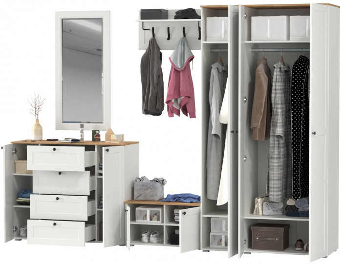 Остин Прихожая 55, белый шагрень/дуб крафт золотой