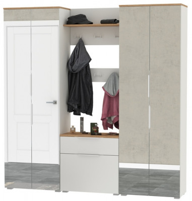 Октава Прихожая 27, цвет белый шагрень/дуб крафт золотой/фасады МДФ белый шагрень, ШхГхВ 193,7х35,4х197,6 см., универсальная сборка