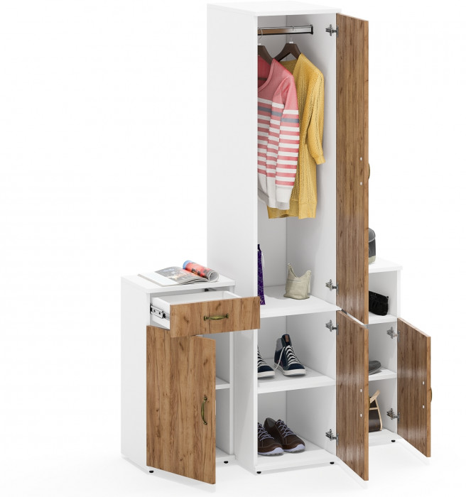 Лидер-8 Пенал МД 23Б + Тумба МД 3.15 + Тумба МД 3.19, белый шагрень/крафт золото