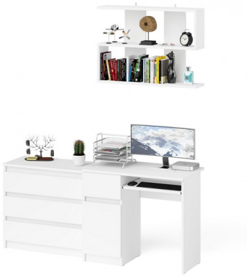 Мори компьютерный стол МС-1 левый + Комод МК800.1 + Полка 900, белый
