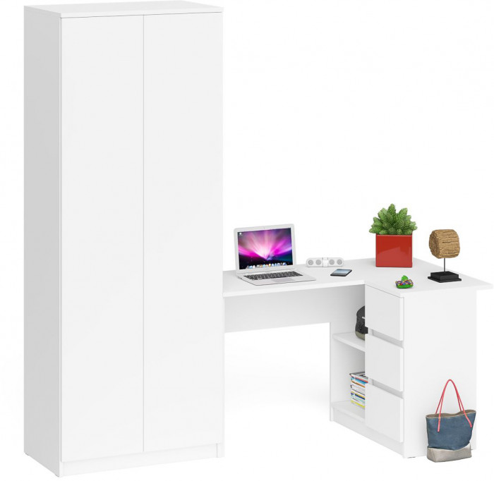 Мори компьютерный стол МС-16 правый + Шкаф МШ800.1, белый