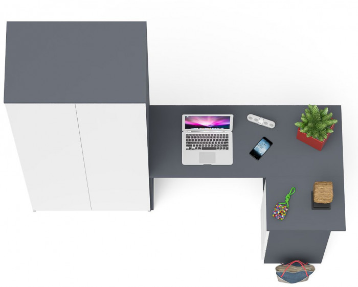 Мори Стол компьютерный МС-16 правый + Шкаф МШ800.1, цвет графит/белый, ШхГхВ 204,8х84,9х209,6 см., выдвижные ящики справа, НЕ универсальная сборка