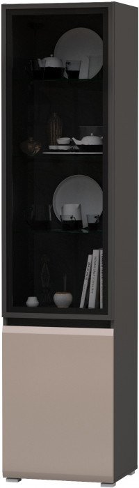 Сидней 13.201 Шкаф-витрина, цвет корпус: антрацит/фасады: МДФ веллюто капучино/прозрачное стекло с серой тонировкой, ШхГхВ 50х41,3х205,2 см., ун. сб.