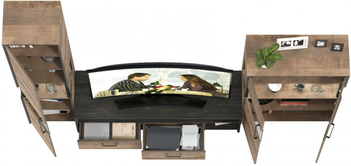 Трувор Гостиная 026, цвет дуб гранж песочный/интра, ШхГхВ 280,4х45,4х194,2 см., универсальная сборка