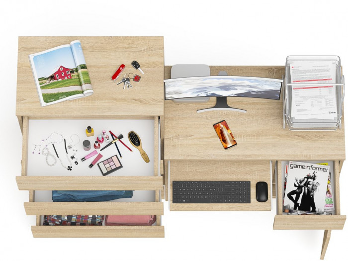 Мори компьютерный стол МС-1 правый + Комод МК700.5, дуб сонома