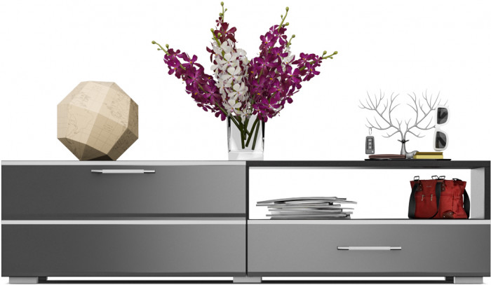 Тумба под ТВ Ларго 1,4, цвет корпус венге/фасады МДФ графитово-серый глянец, ШхГхВ 140х46х35 см., НЕ универсальная сборка