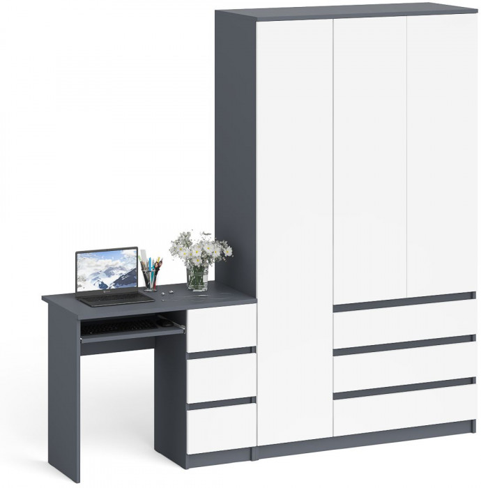 Мори Стол компьютерный МС-6 правый + Шкаф МШ1200.1, цвет графит/белый, ШхГхВ 210,4х50,4х209,6 см., выдвижные ящики справа, НЕ универсальная сборка