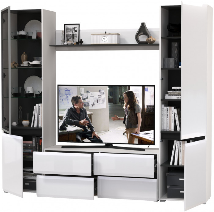 Сидней Комплектация № 050, корпус белый/чёрный/фасады МДФ белый глянец