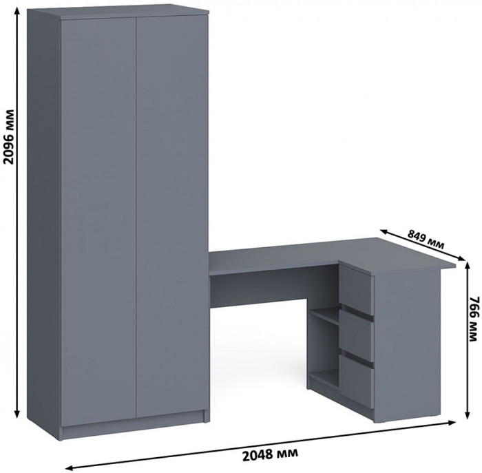 Мори компьютерный стол МС-16 правый + Шкаф МШ800.1, графит