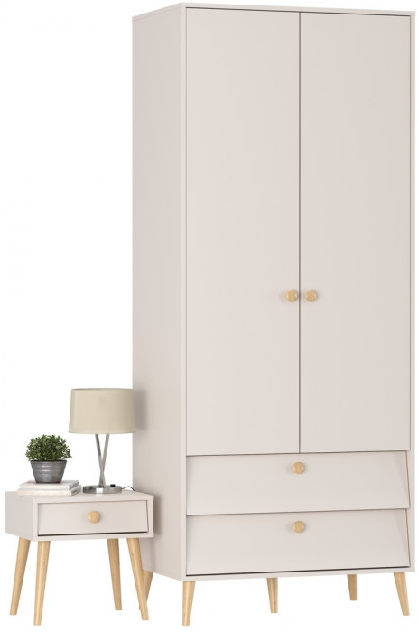 Афина Спальня Шкаф 2-х дверный + Тумба прикроватная, цвет кашемир серый, ШхГхВ 90,3х56,3х220 + 45х37х45 см., универсальная сборка