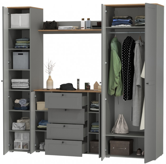 Остин Прихожая 75, цвет серый графит/дуб крафт золотой, ШхГхВ 240х54,3х229,6 см., универсальная сборка