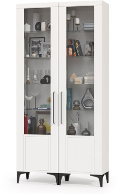 Валенсия Гостиная № 129, цвет ЛДСП белый шагрень/МДФ белый шагрень, ШхГхВ 110х38,1х225,2 см.