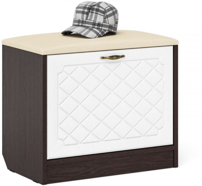 Прихожая П-6 Тумба + Вешалка, цвет венге/фасады МДФ белое дерево фрезеровка ромб, ШхГхВ 60х35х200 см.