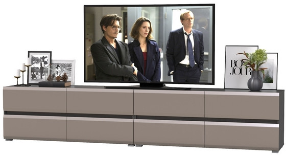 Сидней 13.63 + 13.63 Тумба под ТВ, цвет корпус: антрацит/фасады: МДФ веллюто капучино, ШхГхВ 259,8х41,3х52,4 см.