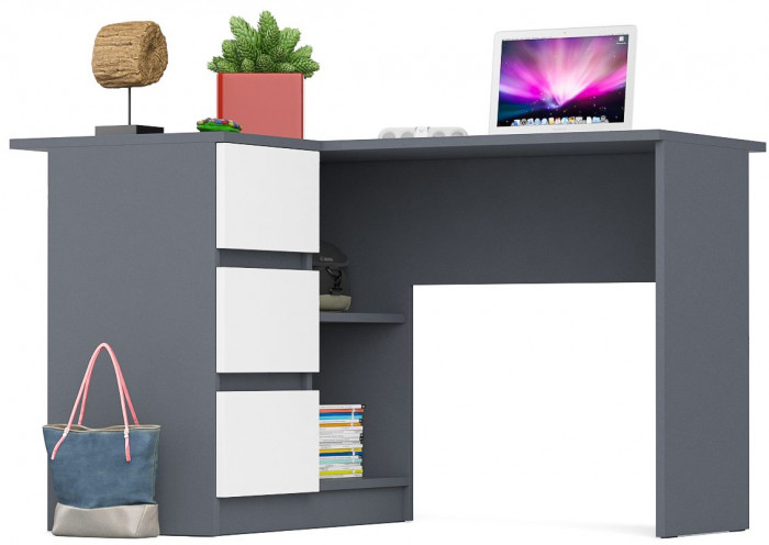 Мори компьютерный стол МС-16 левый, графит/белый