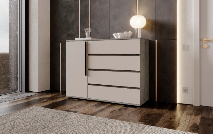 Норд Комод 1 дверь 4 ящика (1200), Крафт серый/Кашемир