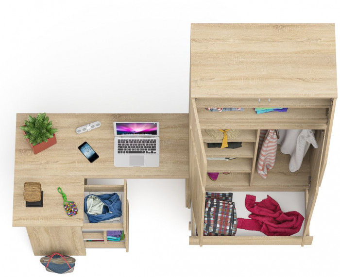 Мори Стол компьютерный МС-16 левый + Шкаф МШ900.1 + Антресоль МА900.1, цвет дуб сонома, ШхГхВ 214,8х84,9х234,2 см., выдвиж. ящики слева, НЕ ун. сб.