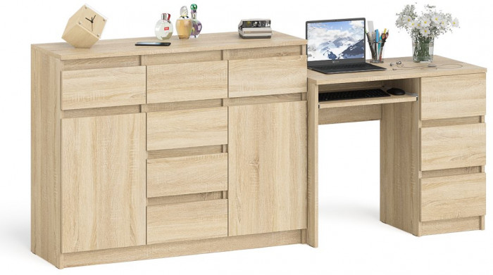 Мори Стол компьютерный МС-6 правый + Комод МК1200.4, цвет дуб сонома, ШхГхВ 210,4х50х94 см., выдвижные ящики справа, НЕ универсальная сборка