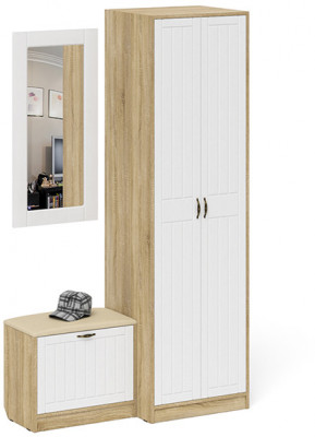 Прихожая П-6 Компоновка № 11, дуб сонома/фасады МДФ белое дерево фрезеровка прованс