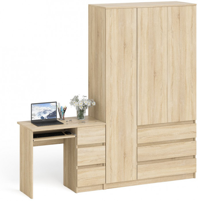 Мори Стол компьютерный МС-6 правый + Шкаф МШ1200.1, цвет дуб сонома, ШхГхВ 210,4х50,4х209,6 см., выдвижные ящики справа, НЕ универсальная сборка