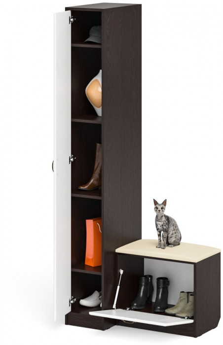 Прихожая П-6 Компоновка № 39, венге/фасады МДФ белое дерево фрезеровка ромб