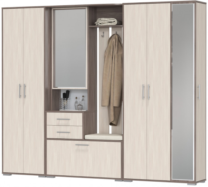 Прихожая Домино 6, цвет бодега тёмный/бодега светлый, ШхГхВ 248х36х202 см., универсальная сборка