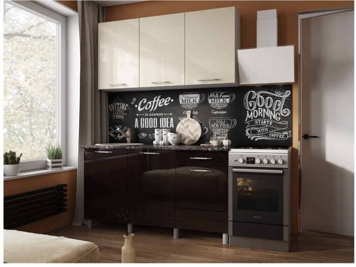 Кухонный гарнитур Танго 1,5м Ваниль/Горький шоколад