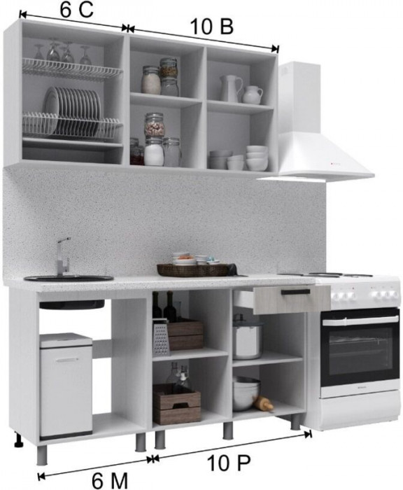 Кухонный гарнитур Палермо 1,6м Дуб Остин Серый/Дуб Остин бежевый