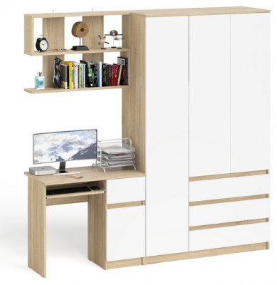 Мори Стол компьютерный МС-1 правый + Шкаф МШ1200.1 + Полка 900, цвет дуб сонома/белый, ШхГхВ 210,4х50,4х209,6 см., НЕ универсальная сборка