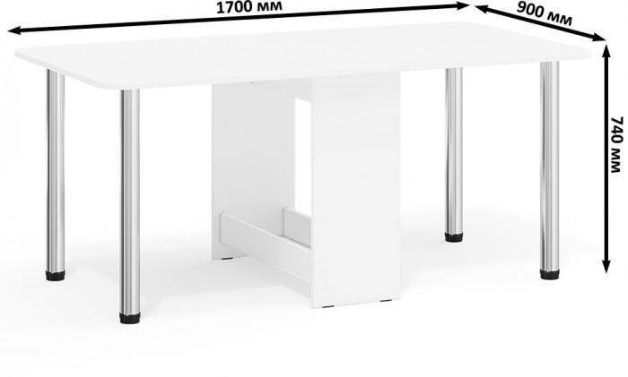 Стол-книжка обеденный МД-СО-04, цвет белый шагрень/ножки хром, ШхГхВ 170х90х74 см., 34х90х74 см. сложенный (Мебельный Двор)