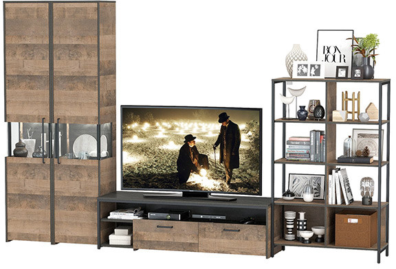 Трувор Гостиная 030, цвет дуб гранж песочный/интра, ШхГхВ 329,4х45,4х210 см., универсальная сборка