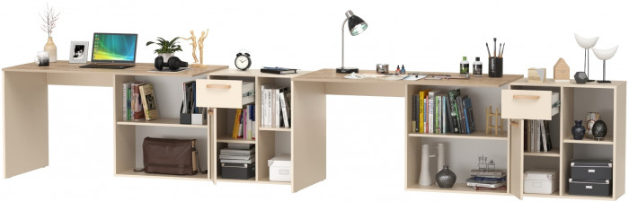 Лайт Стол письменный 03.245F + 03.245F, цвет сатин/дуб эндгрейн элегантный, ШхГхВ 342,7х136х75,2 см.(угловой) или 407х68х75,2 см.(прямой), ун. сборка