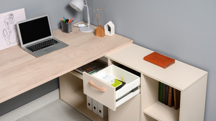 Лайт Стол письменный 03.245F + 03.245F, цвет сатин/дуб эндгрейн элегантный, ШхГхВ 342,7х136х75,2 см.(угловой) или 407х68х75,2 см.(прямой), ун. сборка