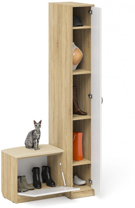 Прихожая П-6 Компоновка № 39, дуб сонома/фасады МДФ белое дерево фрезеровка прованс