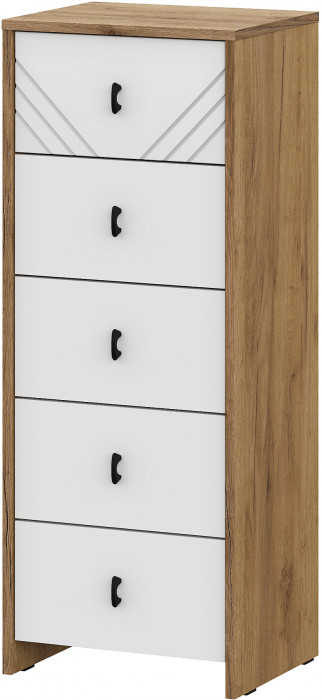 Комод 5 ящиков Байкал, Дуб золотой, Белый матовый