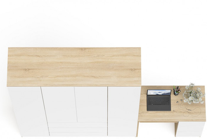 Мори компьютерный стол МС-6 правый + Шкаф МШ1600.1, дуб сонома/белый