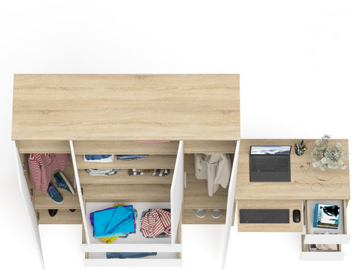 Мори компьютерный стол МС-6 правый + Шкаф МШ1600.1, дуб сонома/белый