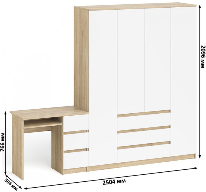 Мори компьютерный стол МС-6 правый + Шкаф МШ1600.1, дуб сонома/белый