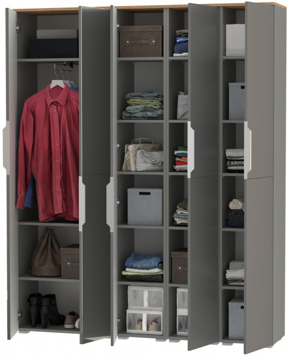 Октава Набор шкафов 02, серый графит/дуб крафт золотой/фасады МДФ серый графит