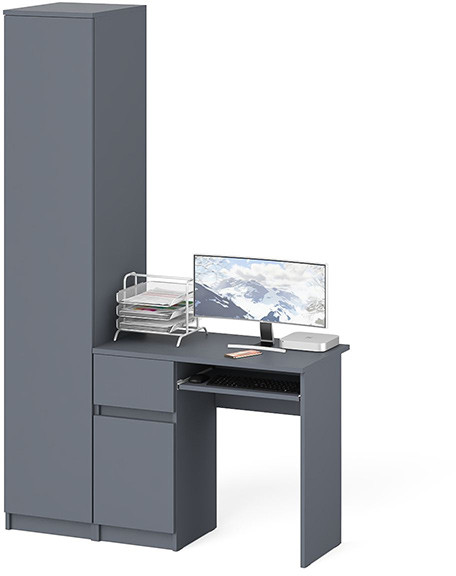 Мори Стол компьютерный МС-1 левый + Пенал МШ400.1, цвет графит, ШхГхВ 130,4х50,4х209,6 см., выдвижной ящик слева, НЕ универсальная сборка