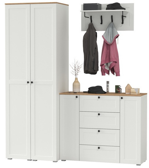 Остин Прихожая 33, цвет белый шагрень/дуб крафт золотой, ШхГхВ 200х54,3х229,6 см., универсальная сборка