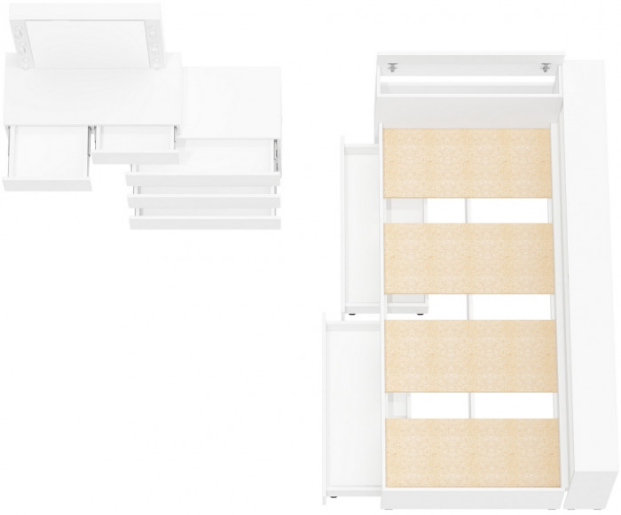 Ксения Кровать с ящиками 0900 + прикроватный блок + Столик с подсветкой 110, белый