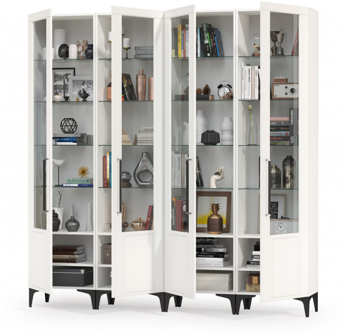 Валенсия Гостиная № 131, цвет ЛДСП белый шагрень/МДФ белый шагрень, ШхГхВ 220х38,1х225,2 см.