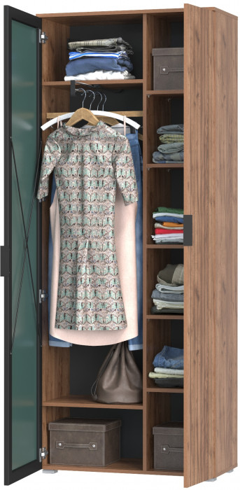 Гранд 13.226 Шкаф, цвет дуб крафт табачный, ШхГхВ 82х38,7х203,6 см., универсальная сборка