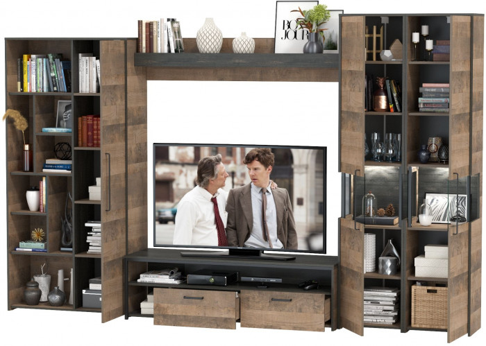 Трувор Гостиная 033, цвет дуб гранж песочный/интра, ШхГхВ 332,4х45,4х210 см., универсальная сборка