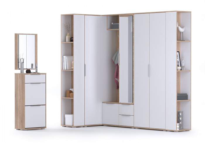 Куба Прихожая 15, цвет дуб сонома/белый премиум, ШхГхВ 230,1х107,3х210,6 см. + 50х28,3х180 см., универсальная сборка